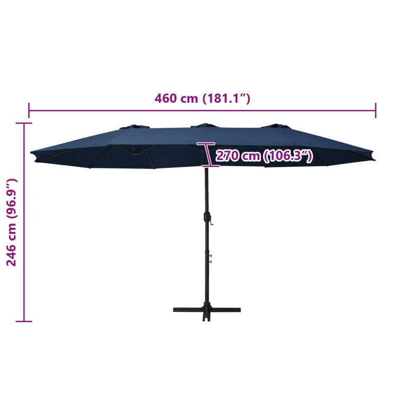 vidaXL kék kültéri napernyő alumíniumrúddal 460 x 270 cm