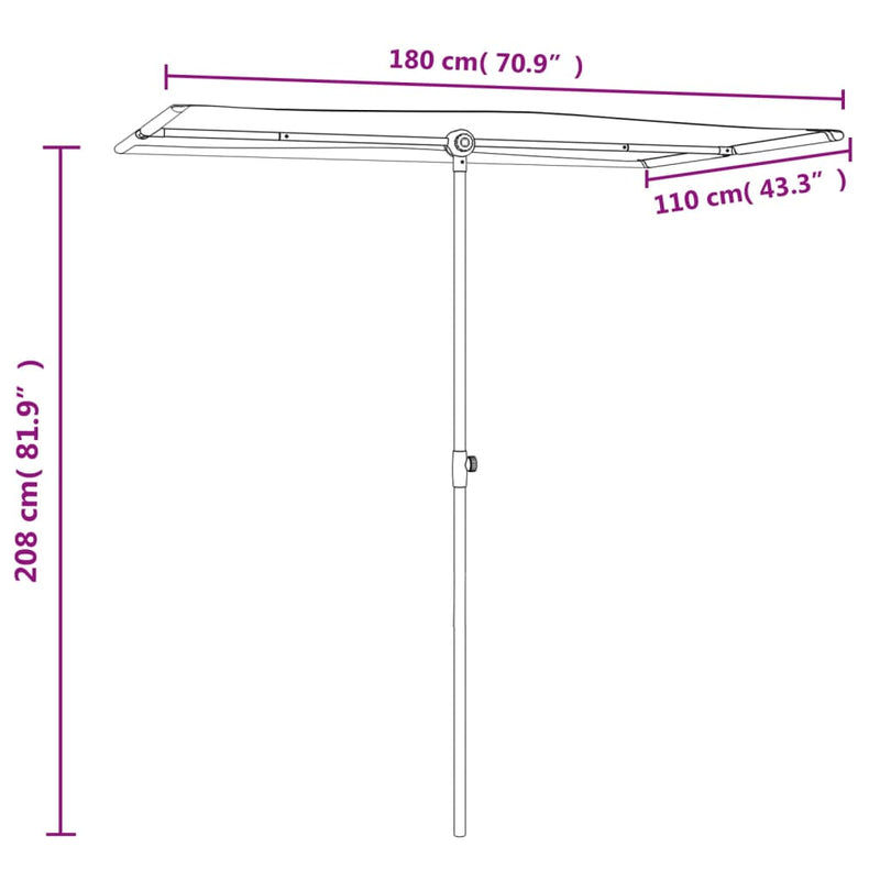 vidaXL antracitszürke kerti napernyő alumíniumrúddal 180 x 110 cm