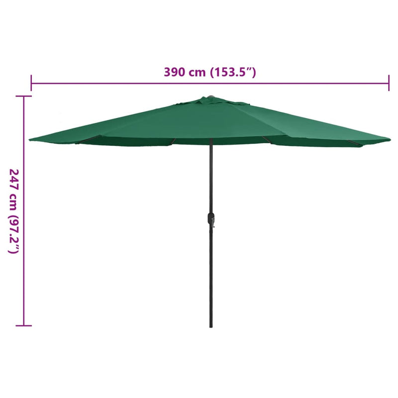 vidaXL zöld kültéri napernyő fémrúddal 390 cm