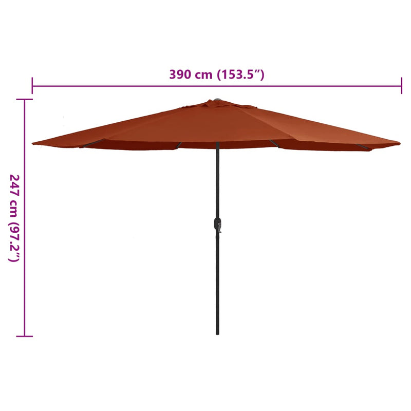 vidaXL terrakotta színű kültéri napernyő fémrúddal 390 cm