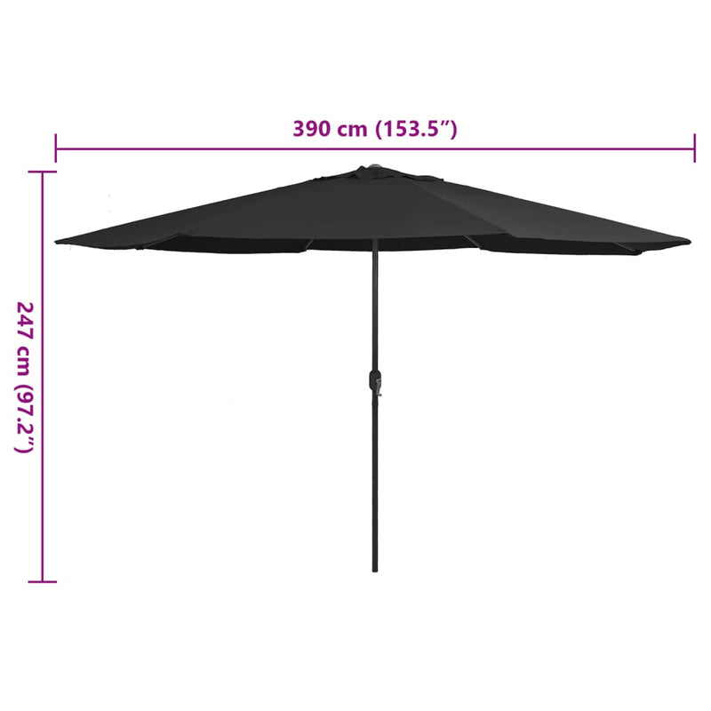 vidaXL fekete kültéri napernyő fémrúddal 390 cm