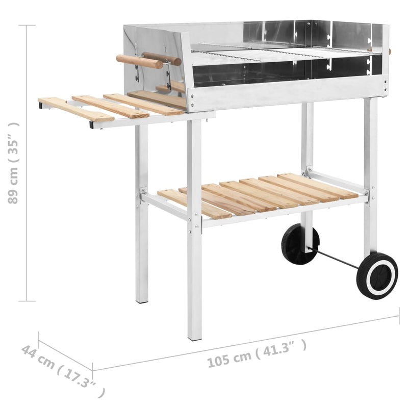 vidaXL XXL rozsdamentes acél kerekes faszenes grillsütő 2 polccal