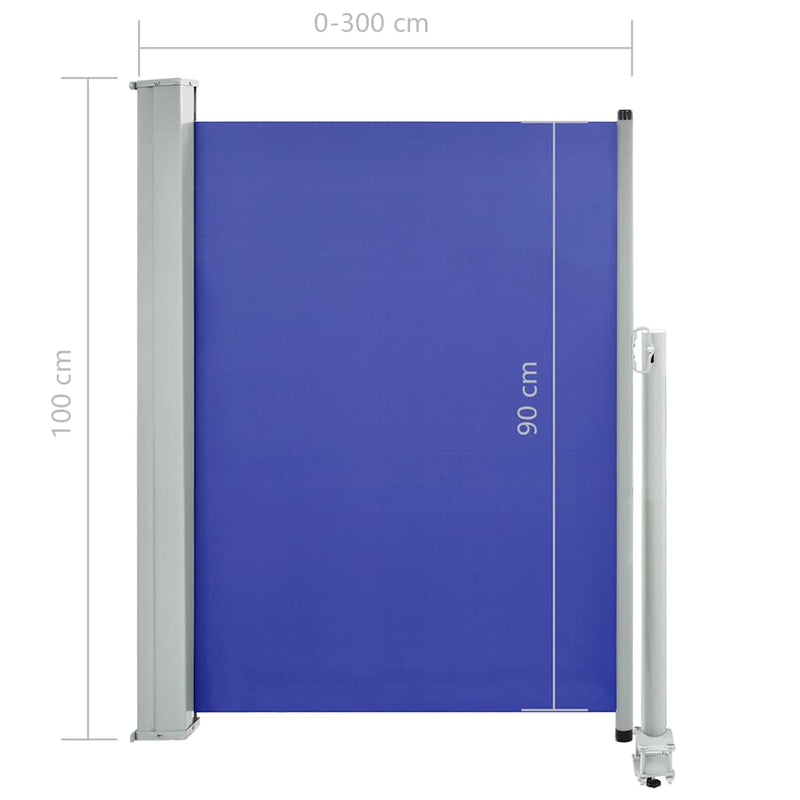 vidaXL kék behúzható oldalsó teraszi napellenző 100 x 300 cm