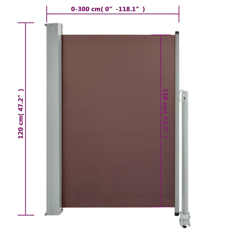 vidaXL barna behúzható oldalsó teraszi napellenző 120 x 300 cm