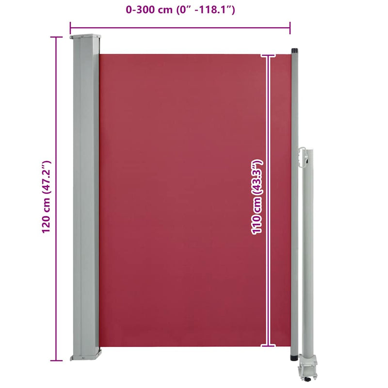 vidaXL piros behúzható oldalsó teraszi napellenző 120 x 300 cm