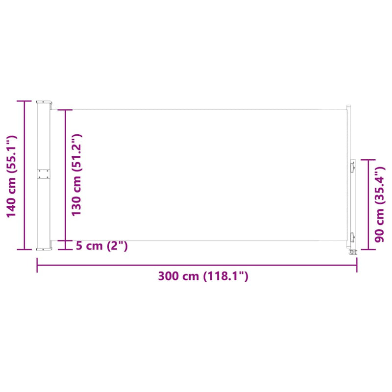 vidaXL kék behúzható oldalsó teraszi napellenző 140 x 300 cm