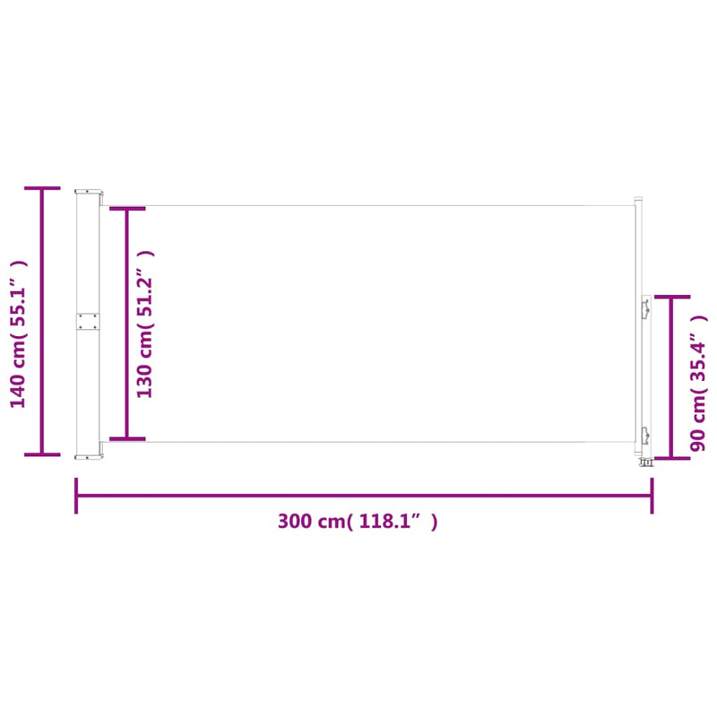 vidaXL piros behúzható oldalsó teraszi napellenző 140 x 300 cm