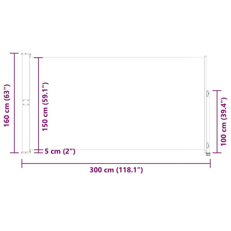 vidaXL kék behúzható oldalsó terasz napellenző 160 x 300 cm