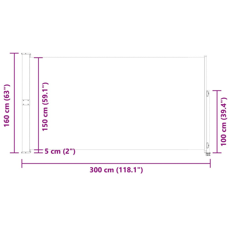 vidaXL piros behúzható oldalsó terasz napellenző 160 x 300 cm