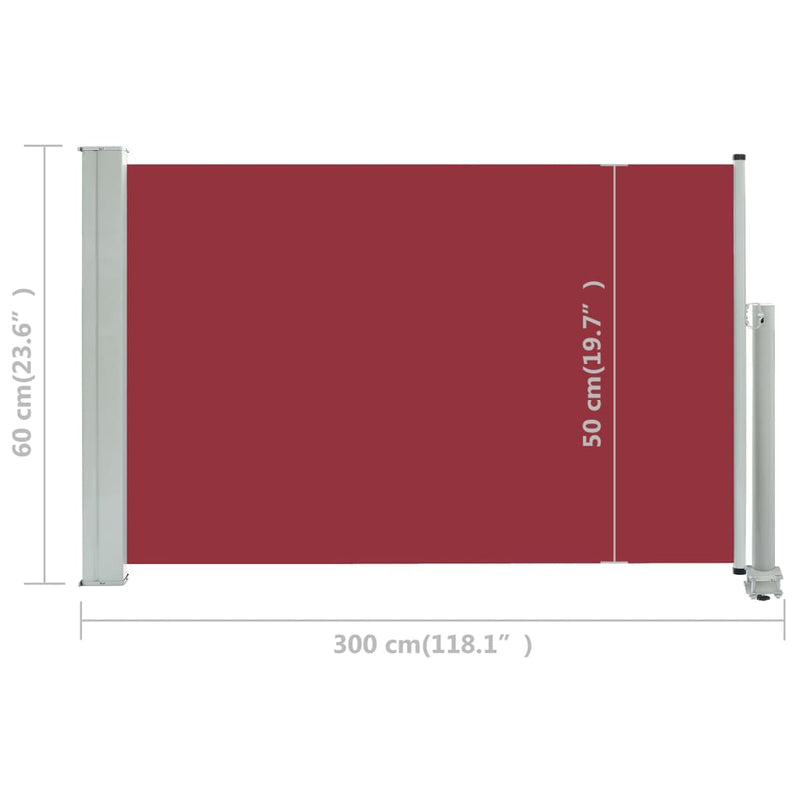 vidaXL piros kihúzható oldalsó terasz napellenző 60 x 300 cm