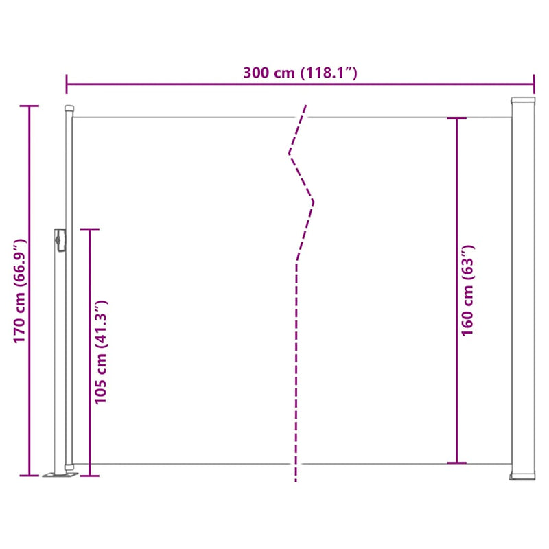 vidaXL kék kihúzható oldalsó teraszi napellenző 170 x 300 cm