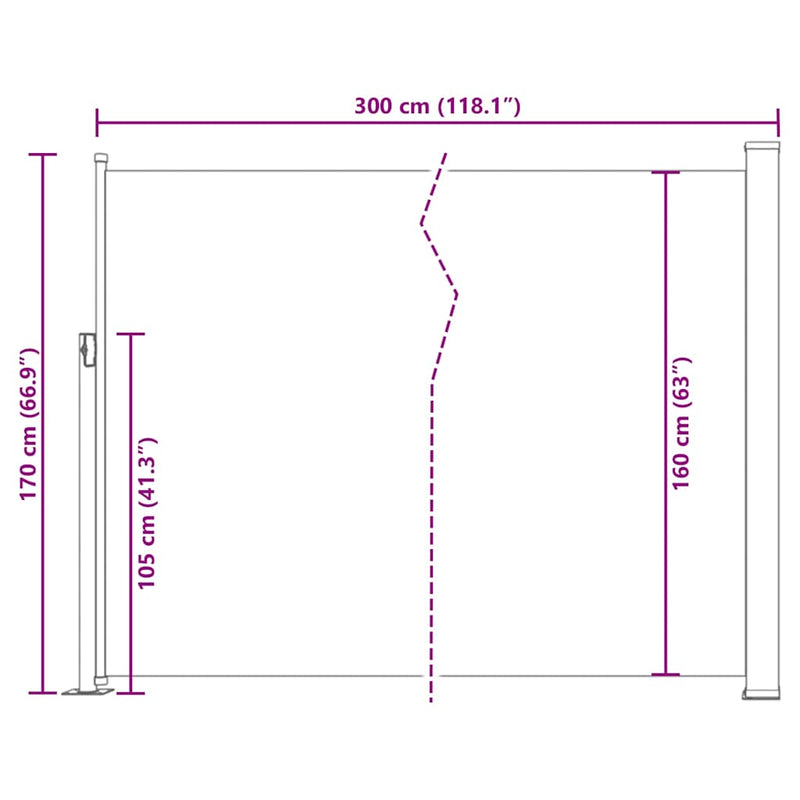vidaXL szürke kihúzható oldalsó teraszi napellenző 170 x 300 cm