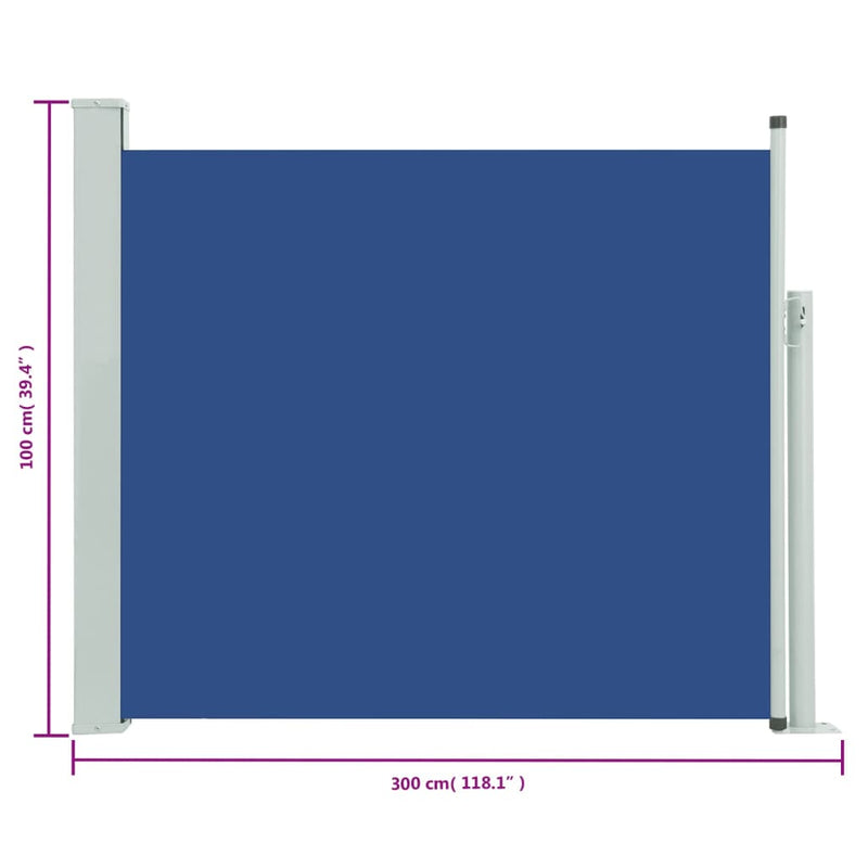 vidaXL kék behúzható oldalsó teraszi napellenző 100 x 300 cm