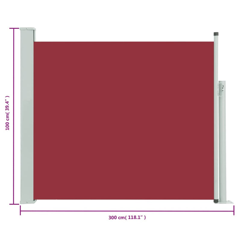 vidaXL piros behúzható oldalsó teraszi napellenző 100 x 300 cm