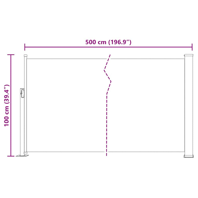 vidaXL krémszínű behúzható oldalsó teraszi napellenző 100 x 500 cm