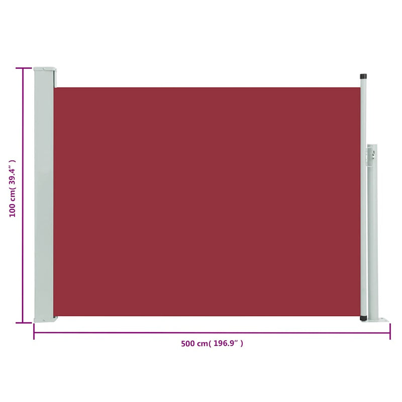 vidaXL piros behúzható oldalsó teraszi napellenző 100 x 500 cm
