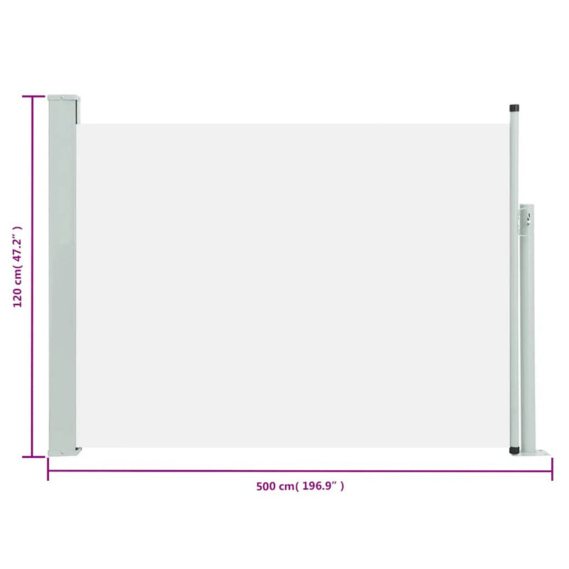vidaXL krémszínű behúzható oldalsó teraszi napellenző 120 x 500 cm