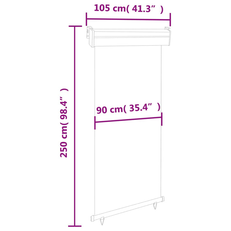 vidaXL fekete erkély oldalnapellenző 105 x 250 cm