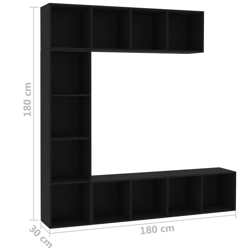 vidaXL 3-részes fekete könyv-/TV-szekrényszett 180 x 30 x 180 cm