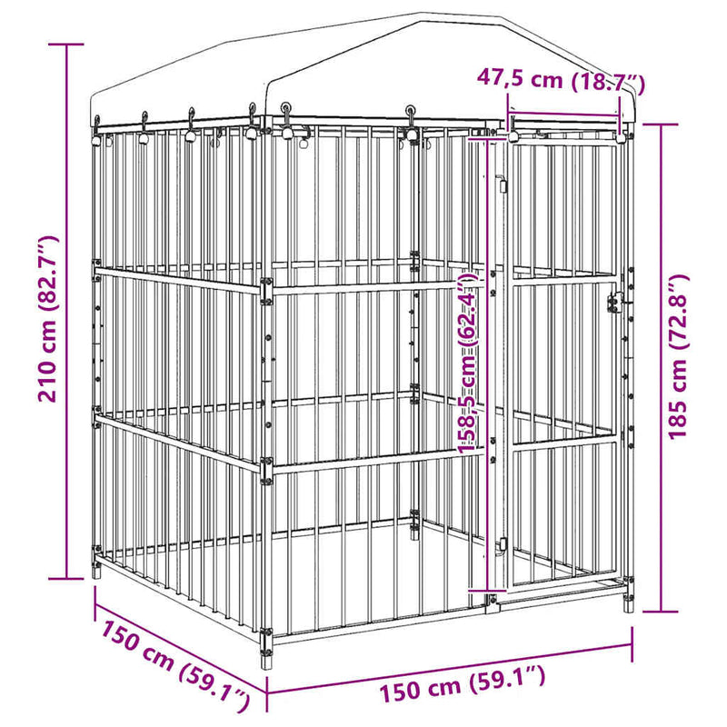 vidaXL kültéri kutyakennel tetővel 150 x 150 x 210 cm