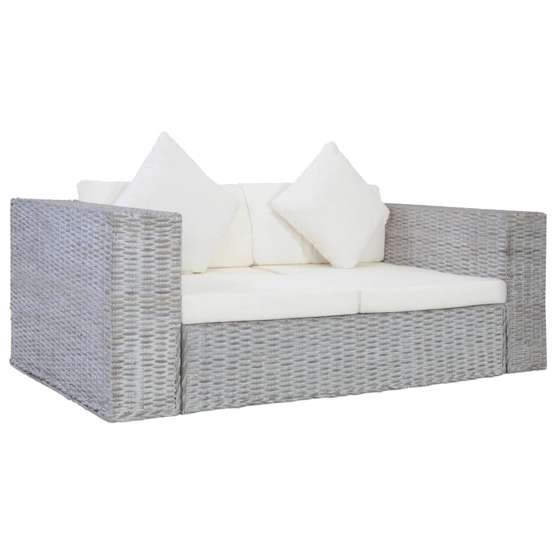 vidaXL szürke 2 részes természetes rattan kanapészett párnákkal