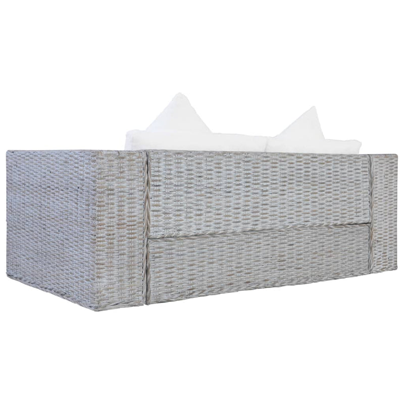 vidaXL szürke 2 részes természetes rattan kanapészett párnákkal