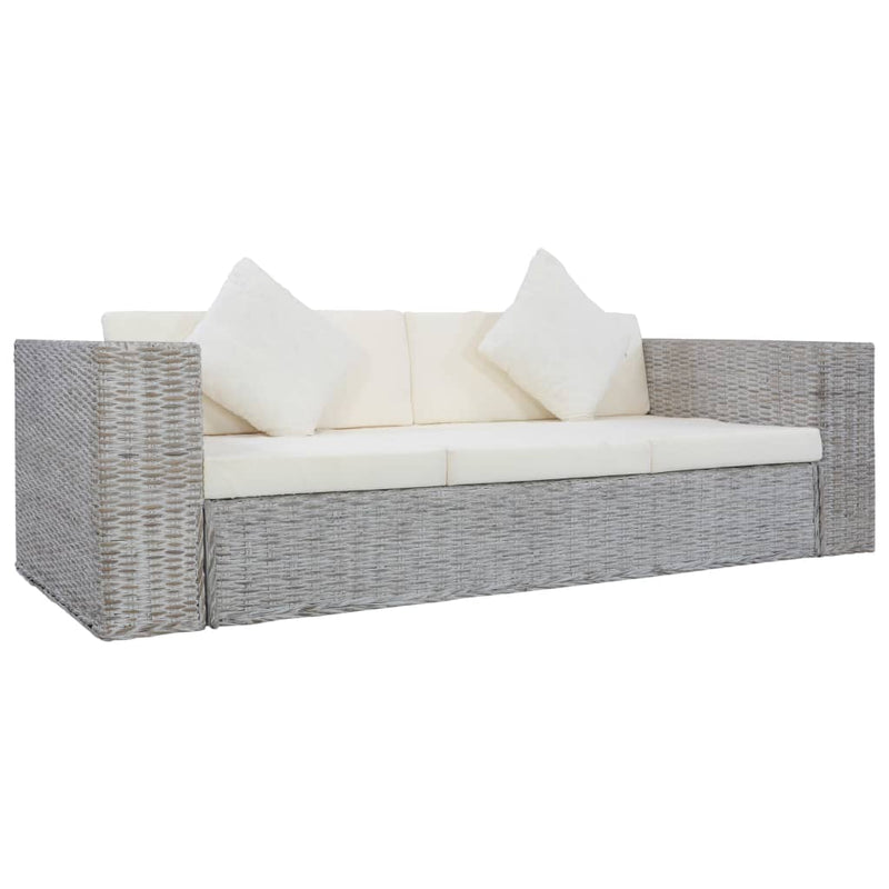 vidaXL szürke 2 részes természetes rattan kanapészett párnákkal