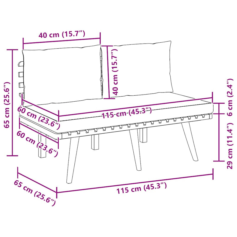 vidaXL tömör akácfa kerti pad párnákkal 115 cm