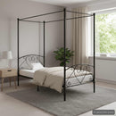 vidaXL fekete fém baldachinos ágykeret 90 x 200 cm