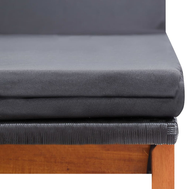 vidaXL polyrattan és tömör akácfa napozóágy párnával