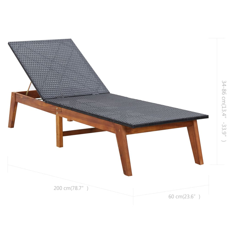 vidaXL polyrattan és tömör akácfa napozóágy párnával
