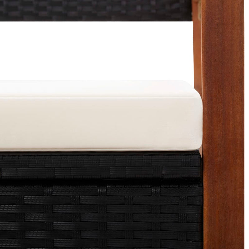 vidaXL fekete polyrattan és tömör akácfa tárolópad 115 cm