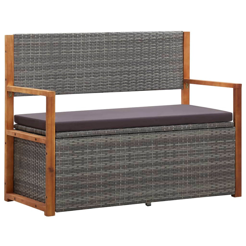 vidaXL szürke polyrattan és tömör akácfa tárolópad 115 cm