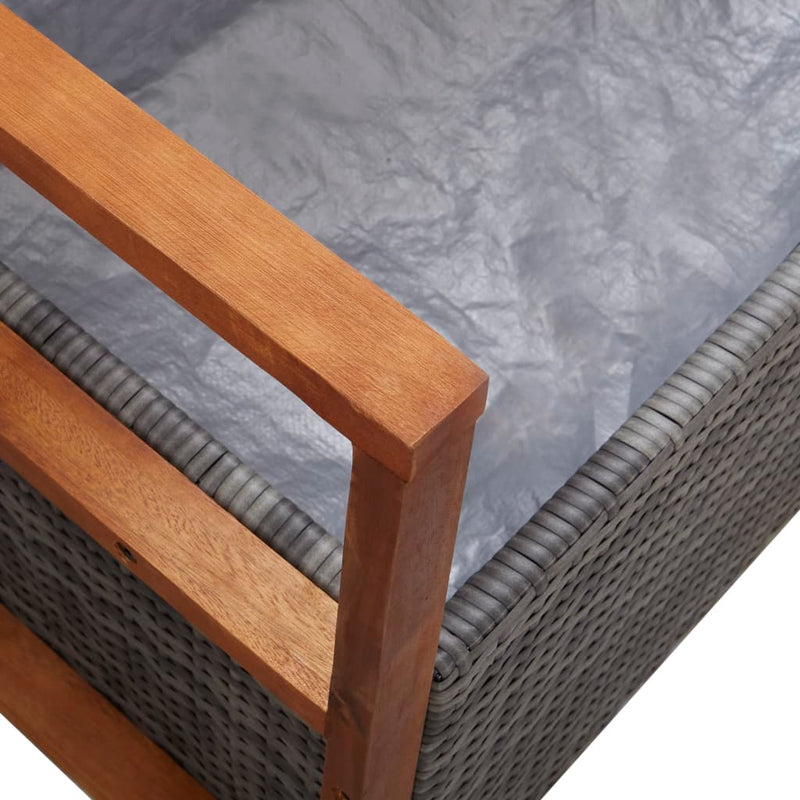 vidaXL szürke polyrattan és tömör akácfa tárolópad 115 cm