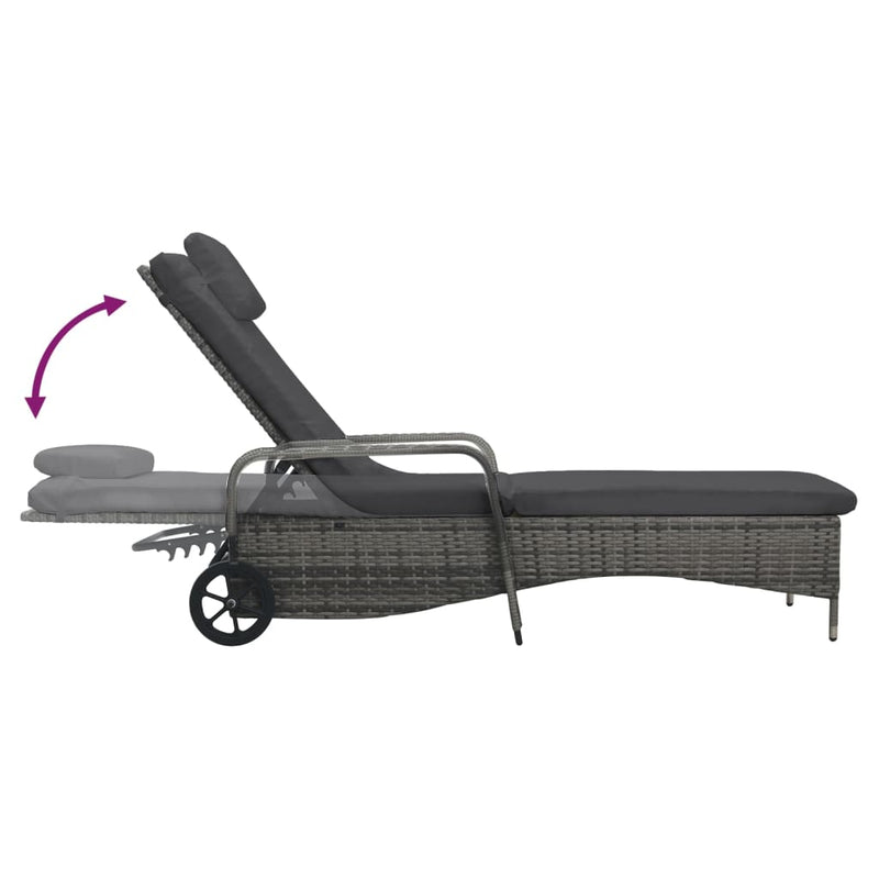 vidaXL szürke polyrattan napozóágy kerekekkel