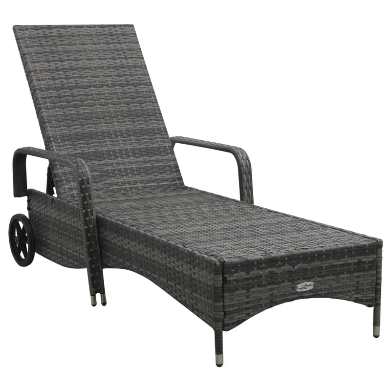 vidaXL szürke polyrattan napozóágy kerekekkel