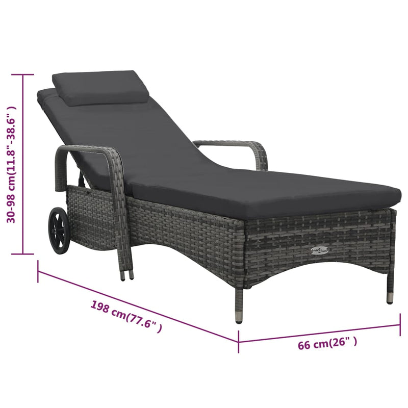 vidaXL szürke polyrattan napozóágy kerekekkel