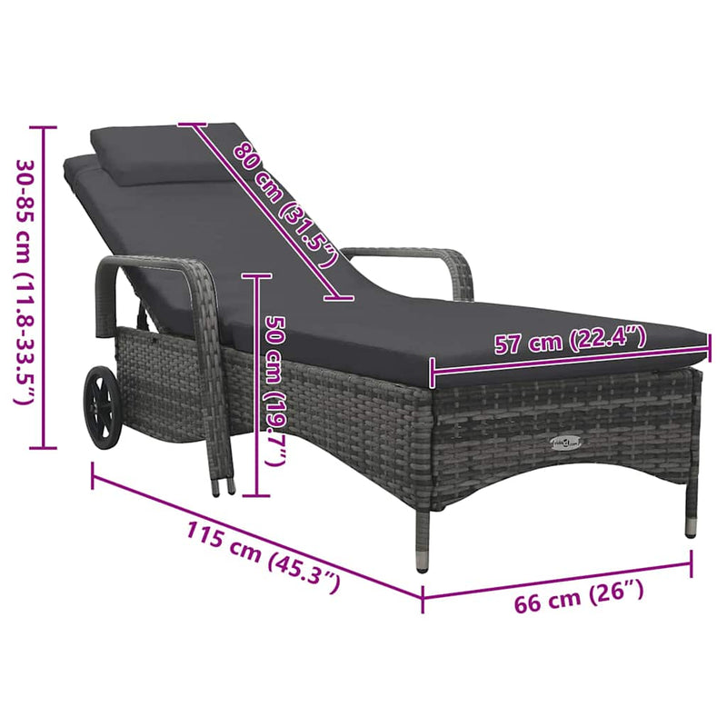 vidaXL szürke polyrattan napozóágy kerekekkel