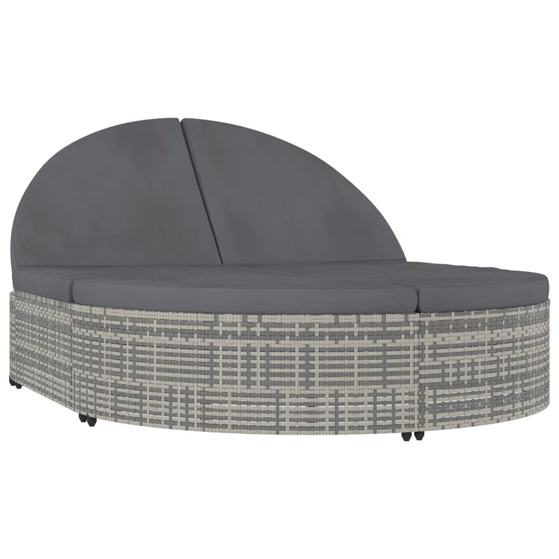 vidaXL 2 személyes szürke polyrattan kerti napozóágy párnával