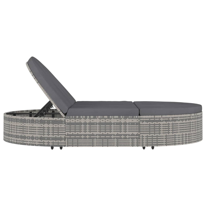 vidaXL 2 személyes szürke polyrattan kerti napozóágy párnával