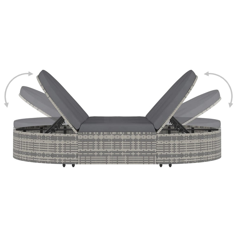 vidaXL 2 személyes szürke polyrattan kerti napozóágy párnával