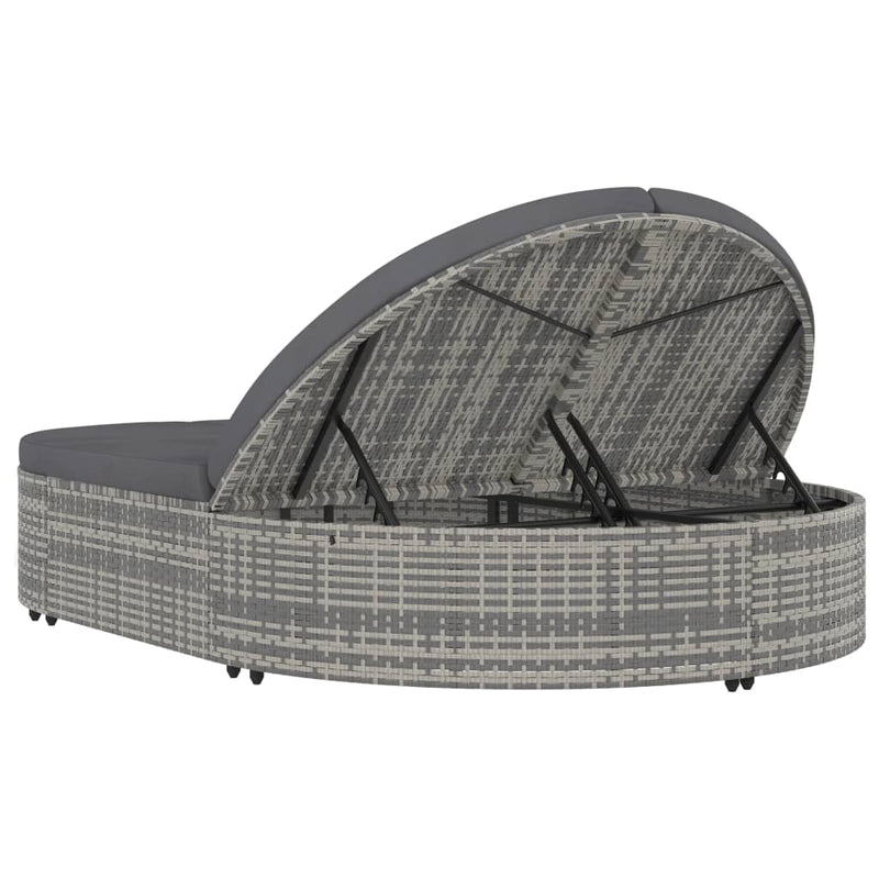 vidaXL 2 személyes szürke polyrattan kerti napozóágy párnával