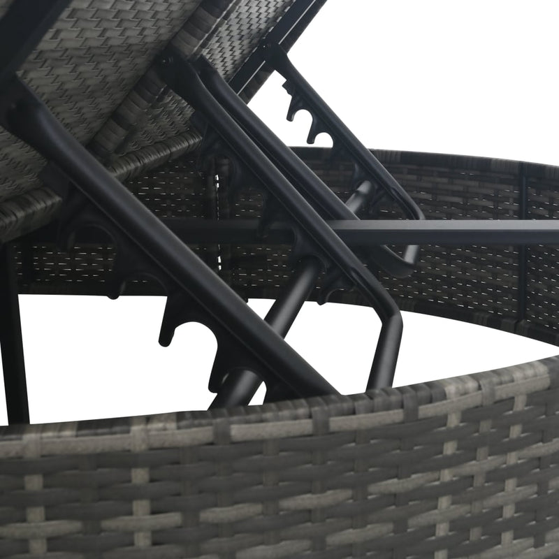 vidaXL 2 személyes szürke polyrattan kerti napozóágy párnával