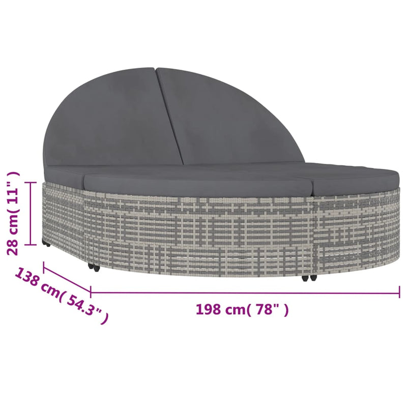 vidaXL 2 személyes szürke polyrattan kerti napozóágy párnával