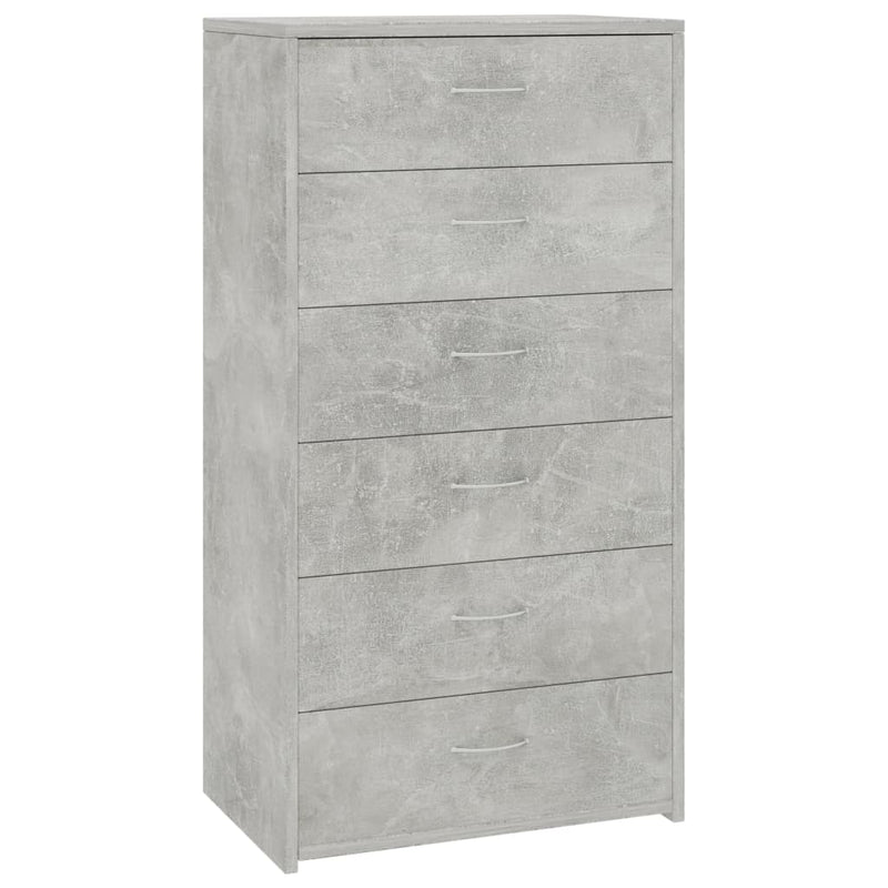 vidaXL 6-fiókos betonszürke szerelt fa tálalószekrény 50 x 34 x 96 cm