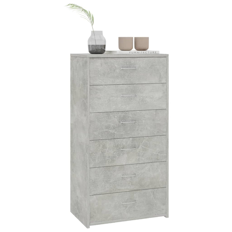 vidaXL 6-fiókos betonszürke szerelt fa tálalószekrény 50 x 34 x 96 cm