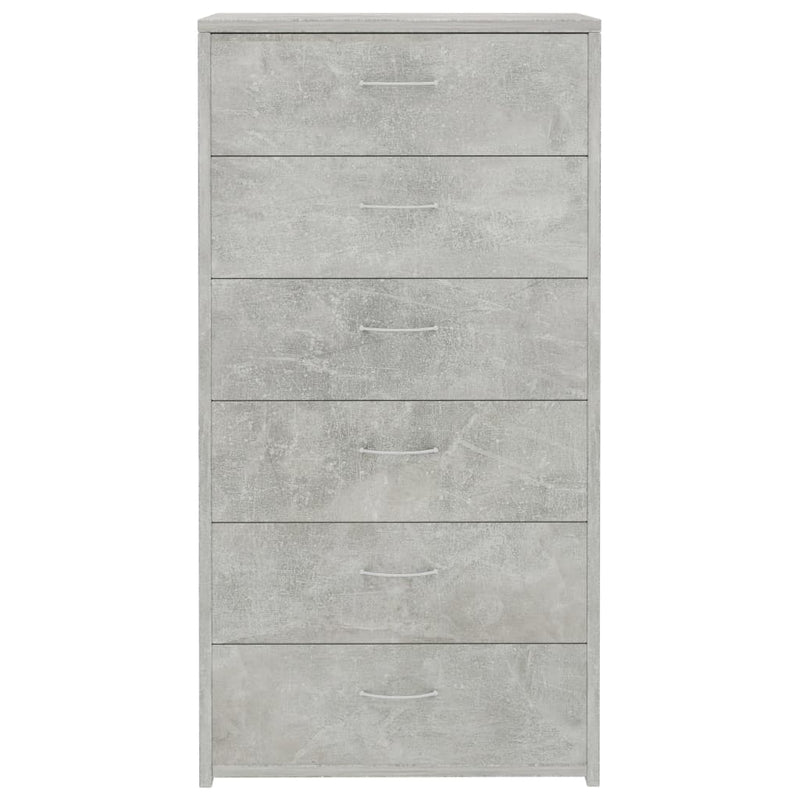 vidaXL 6-fiókos betonszürke szerelt fa tálalószekrény 50 x 34 x 96 cm