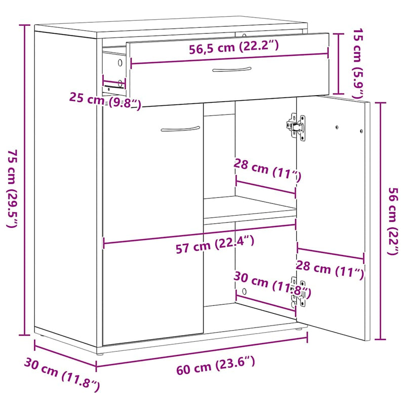 vidaXL betonszürke szerelt fa tálalószekrény 60 x 30 x 75 cm