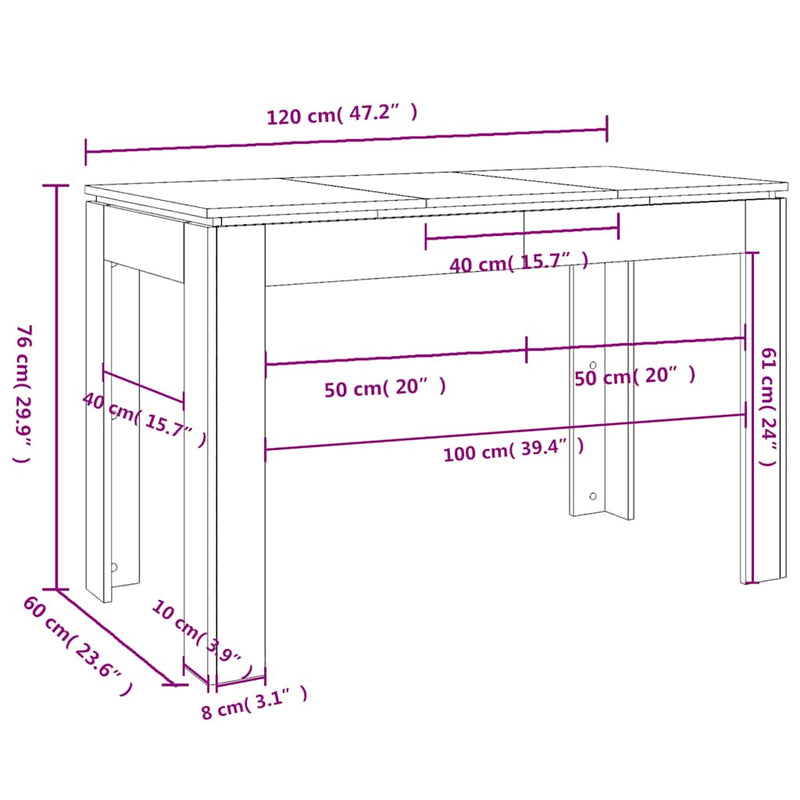 vidaXL sonoma tölgy színű szerelt fa étkezőasztal 120 x 60 x 76 cm