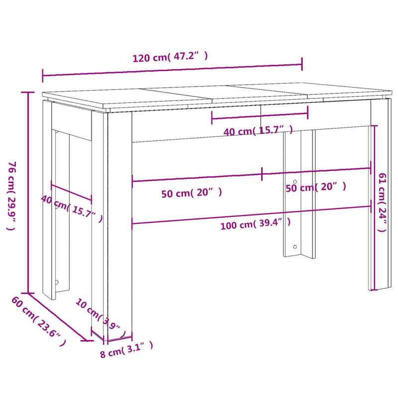 vidaXL magasfényű fehér szerelt fa étkezőasztal 120 x 60 x 76 cm